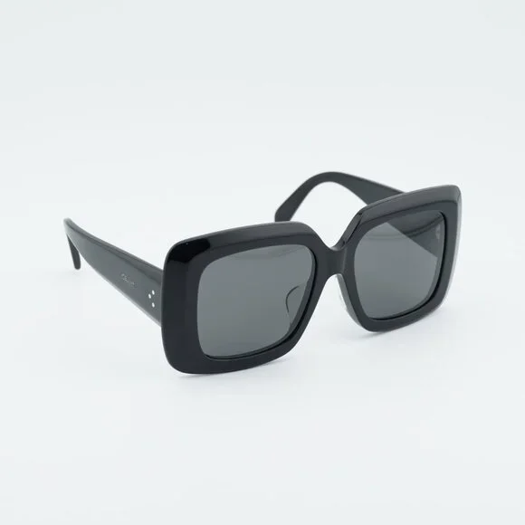 Celine CL40263F 01A Sunglasses Black Square Frame, Smoke Lenses